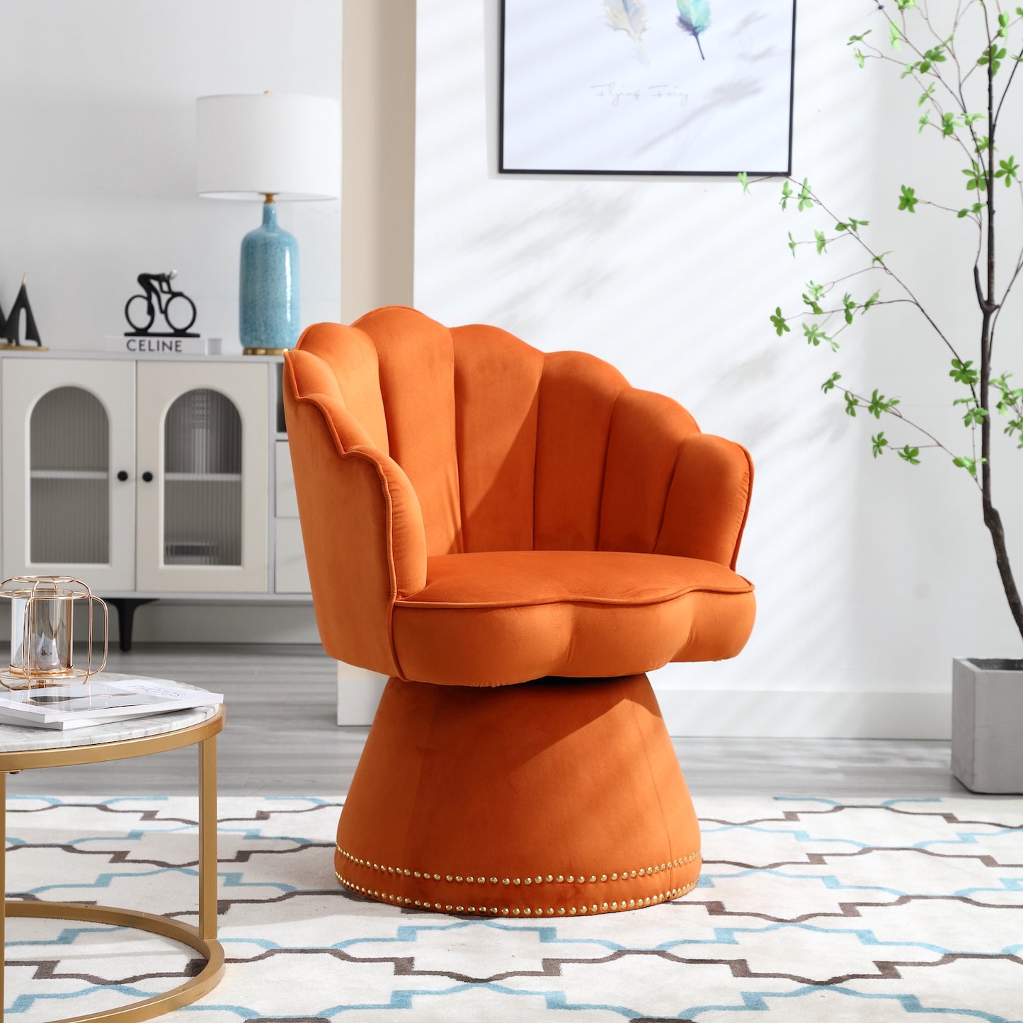 Stillman Contemporary Velvet Swivel Chair with Gold Nailhead Trim - Orange