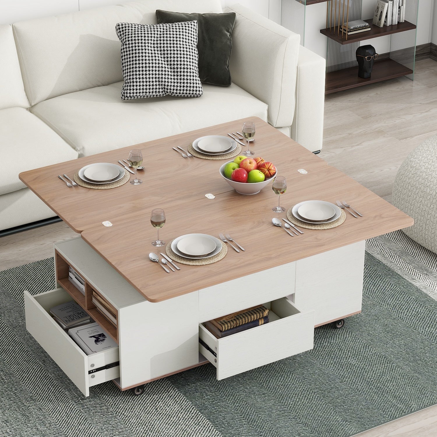 Jules Modern Lift Top Coffee Table - Walnut & White