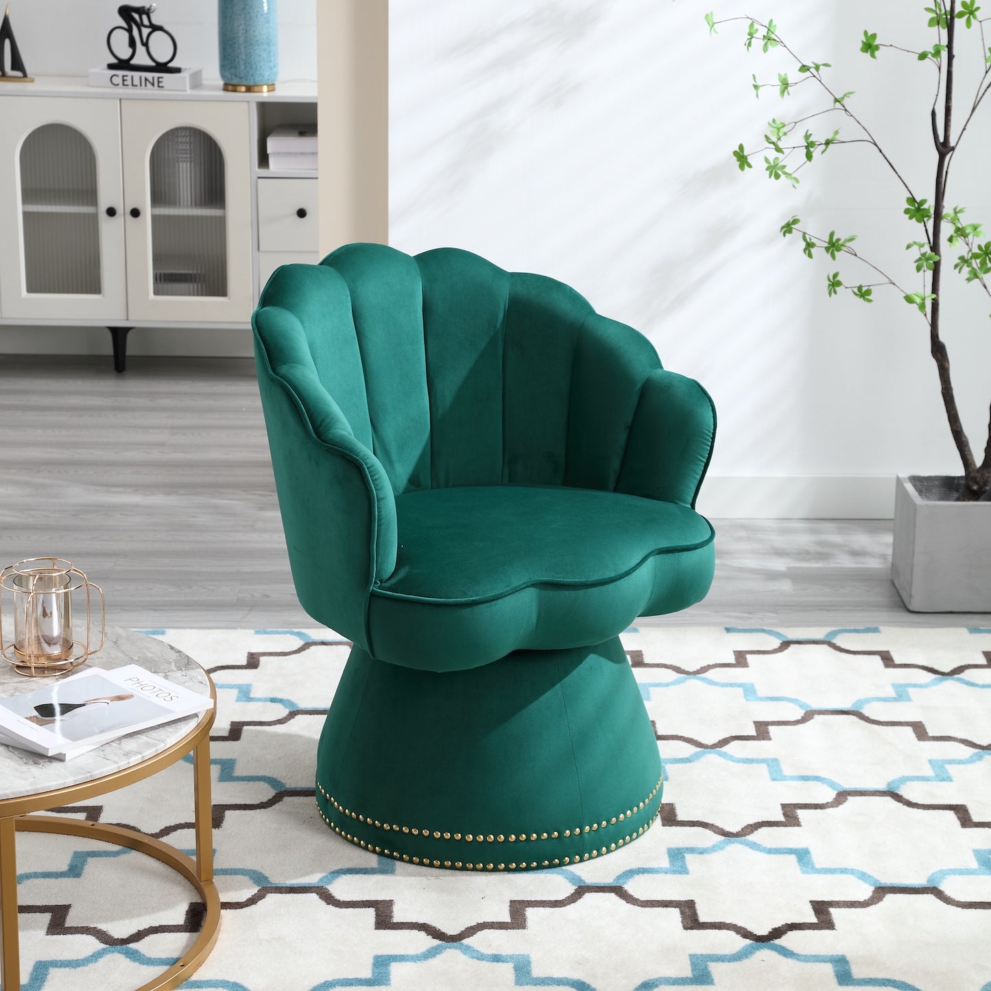 Stillman Contemporary Velvet Swivel Chair with Gold Nailhead Trim - Emerald