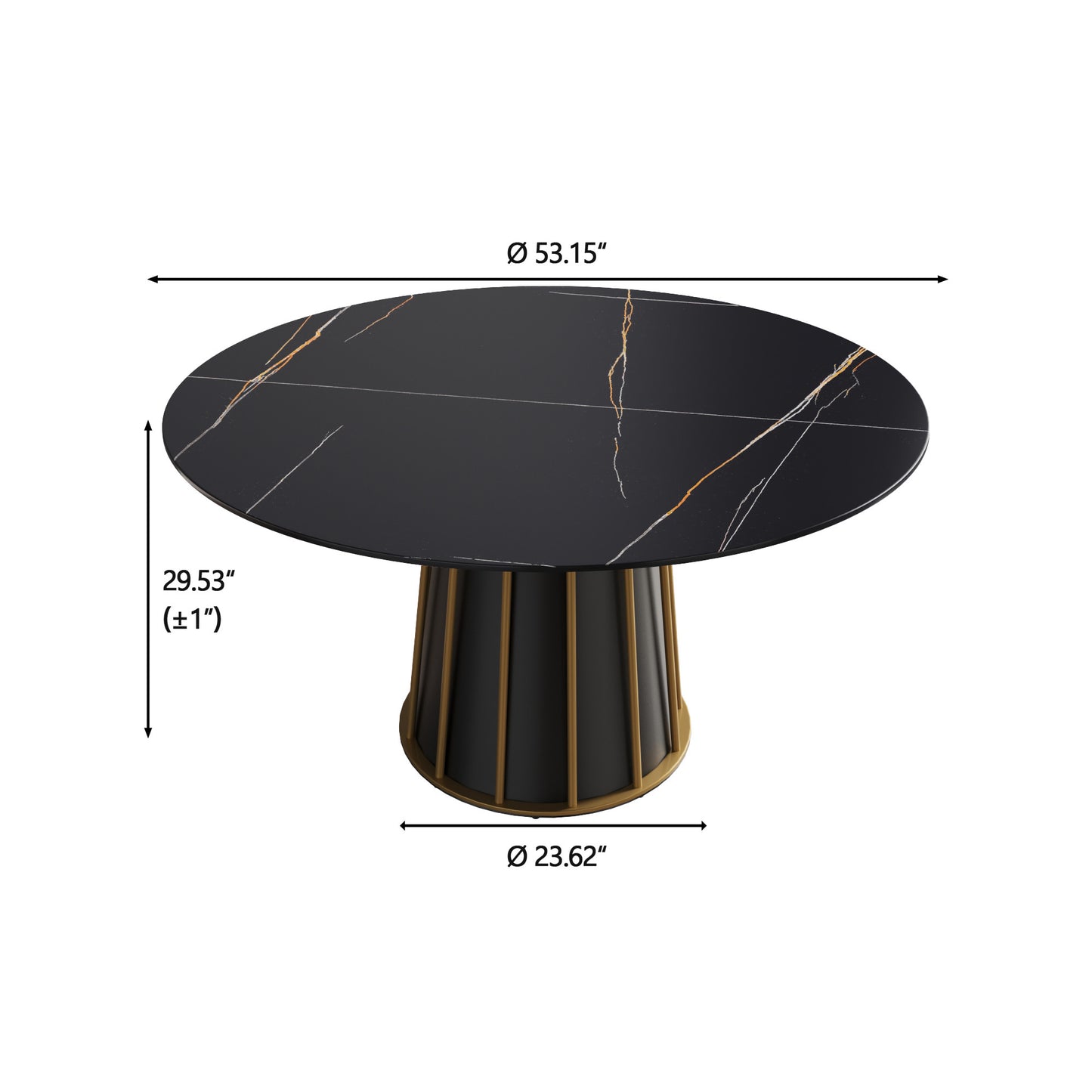 Atunus Modern 53" Sintered Stone Dining Table - Black & Gold