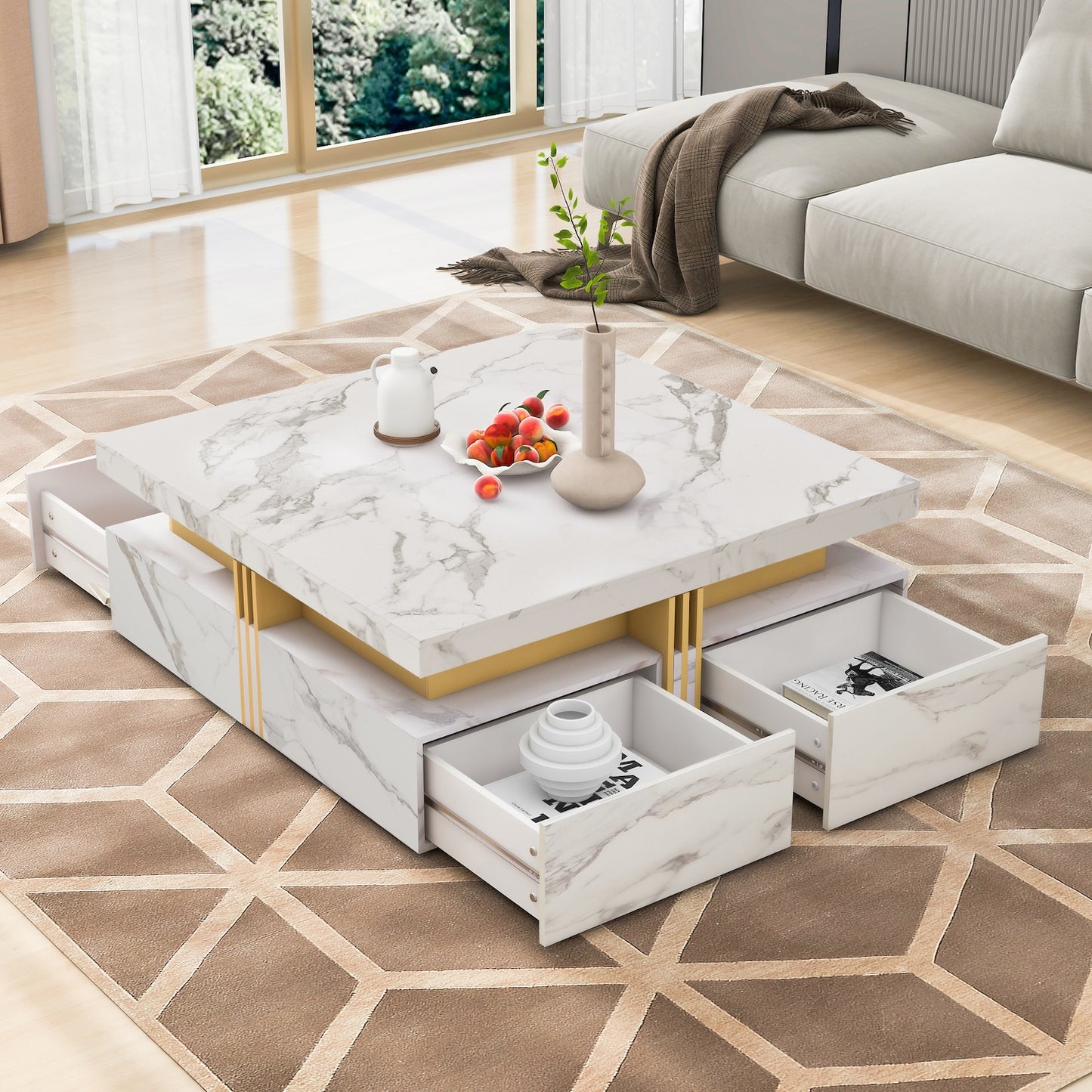 Denitsa Modern 4-drawer Coffee Table - White & Gold