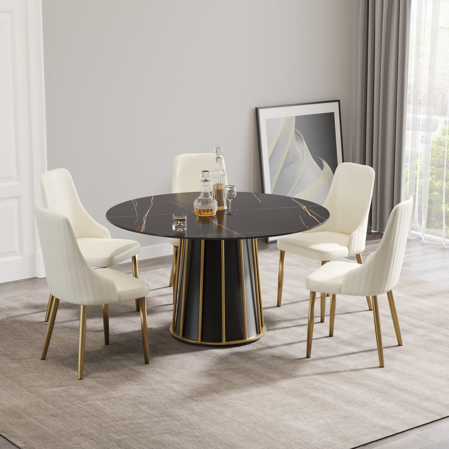 Atunus Modern 53" Sintered Stone Dining Table - Black & Gold