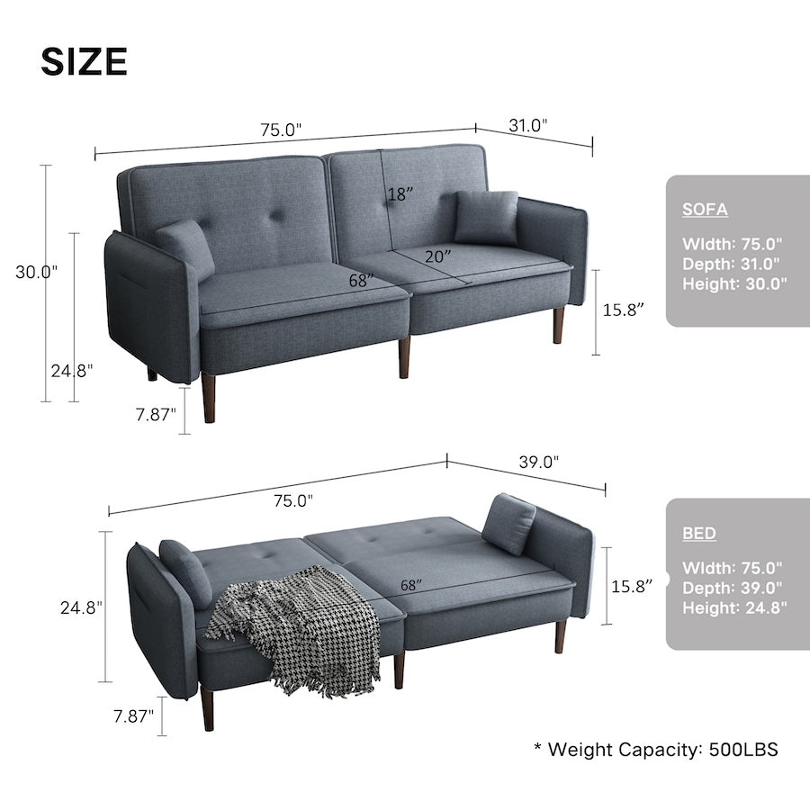 Oceana Split Back Sofa Bed with Walnut Legs - Gray