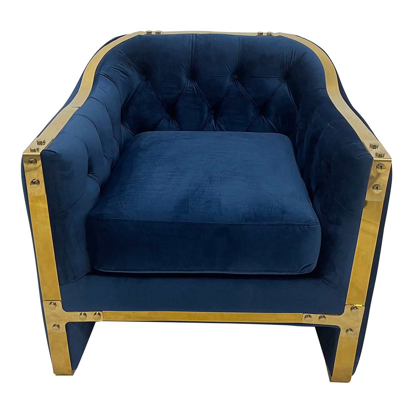 Mako Contemporary Velvet Accent Chair - Navy Blue & Gold