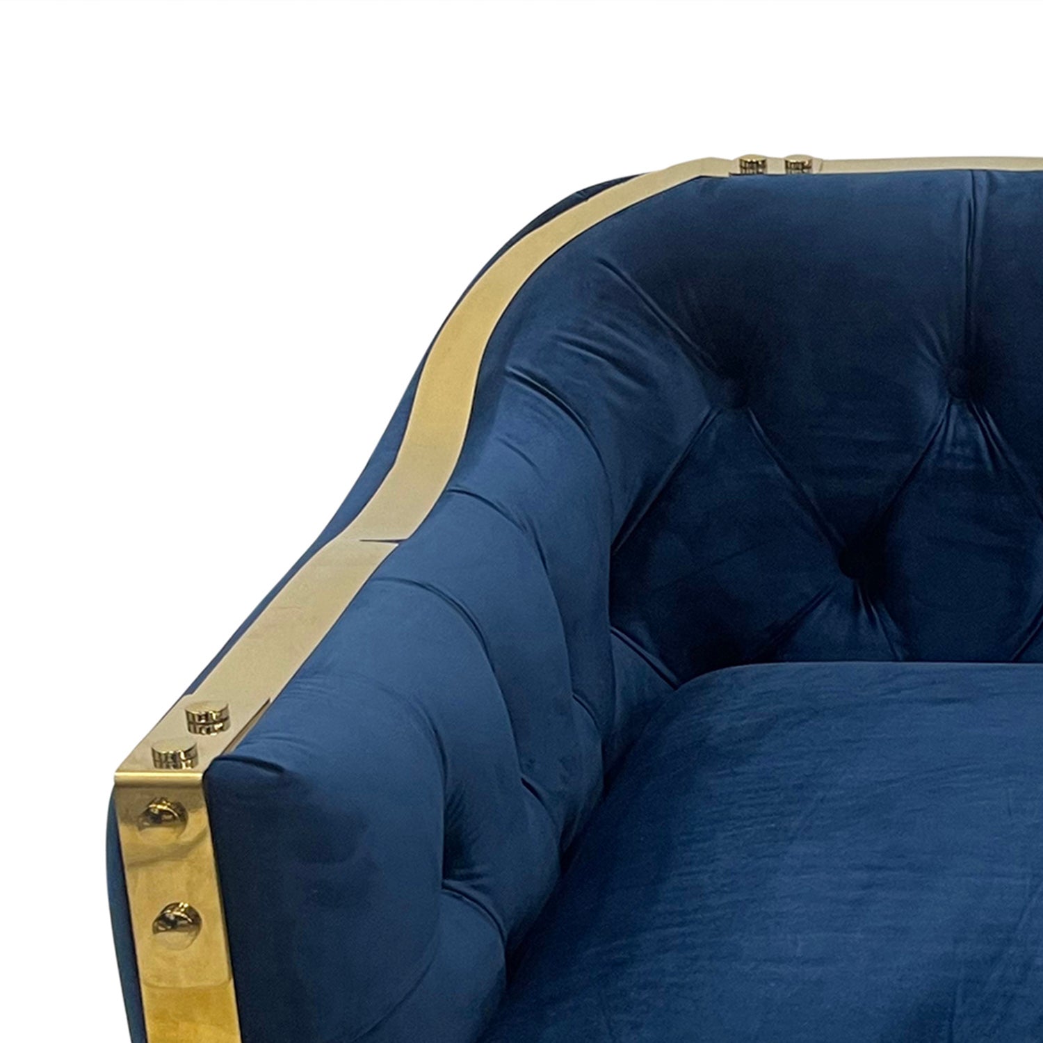 Mako Contemporary Velvet Accent Chair - Navy Blue & Gold