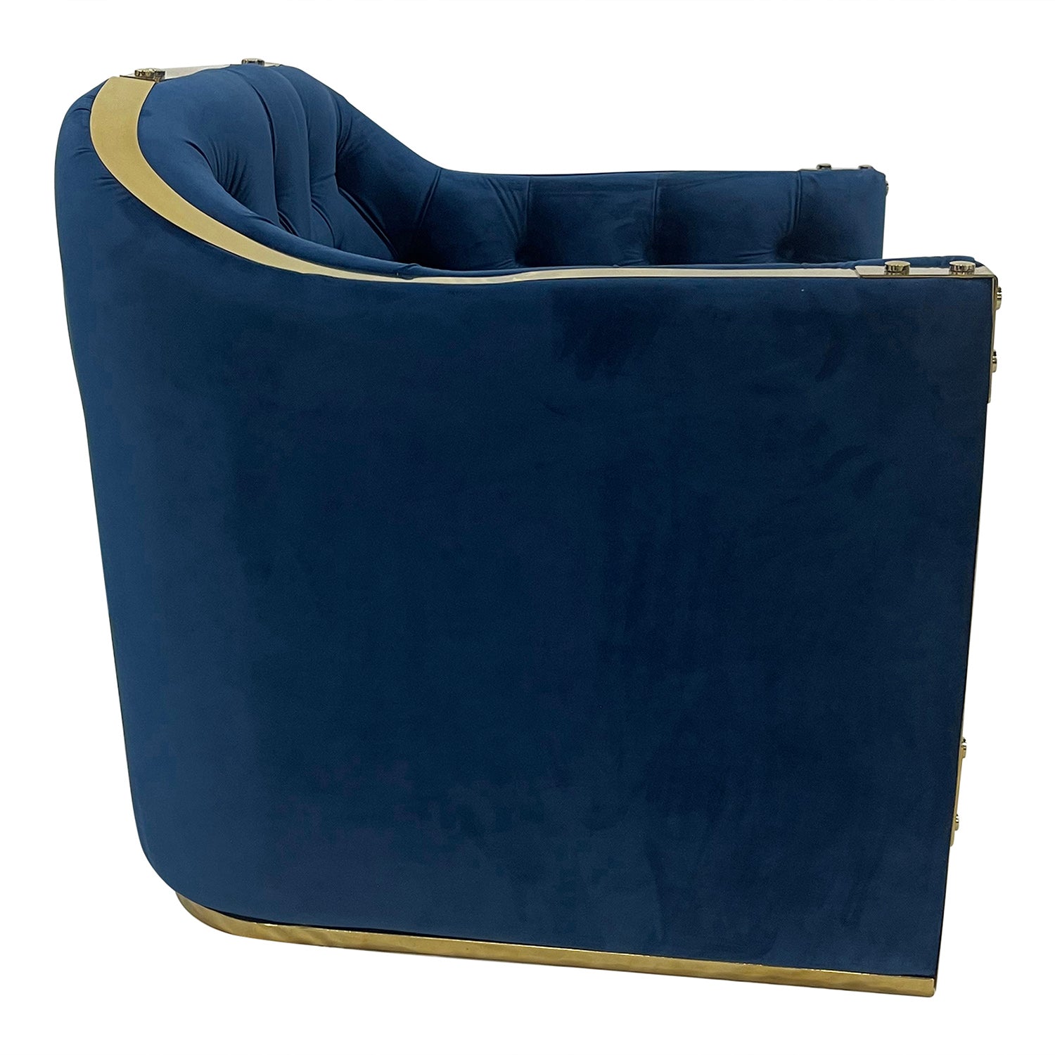 Mako Contemporary Velvet Accent Chair - Navy Blue & Gold