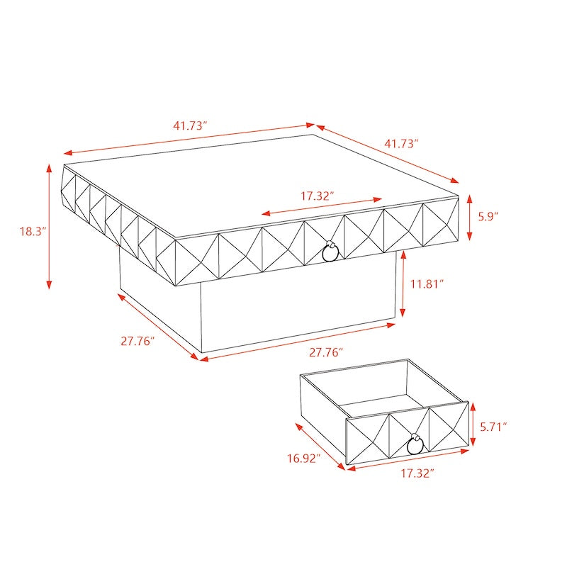 Groove 41.73" Retro Style 3D Embossed Pattern Coffee Table