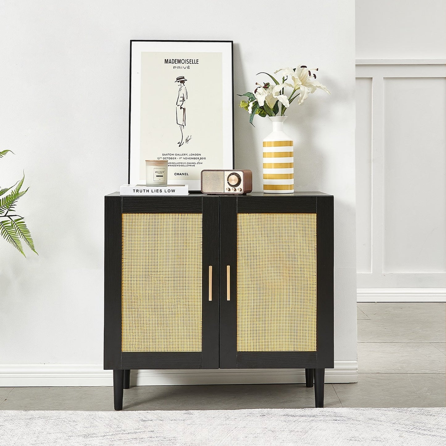 Urbilux 2-Door Accent Cabinet - Black & Rattan