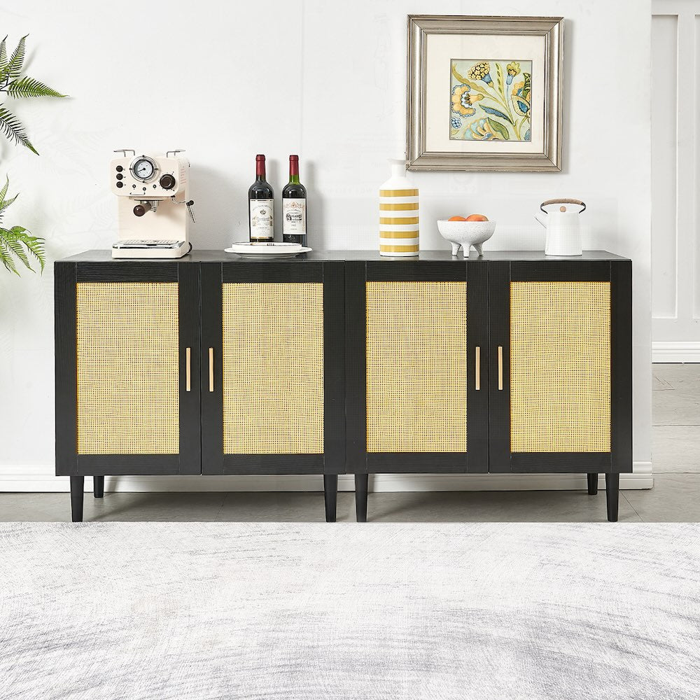 Urbilux 2-Door Accent Cabinet - Black & Rattan