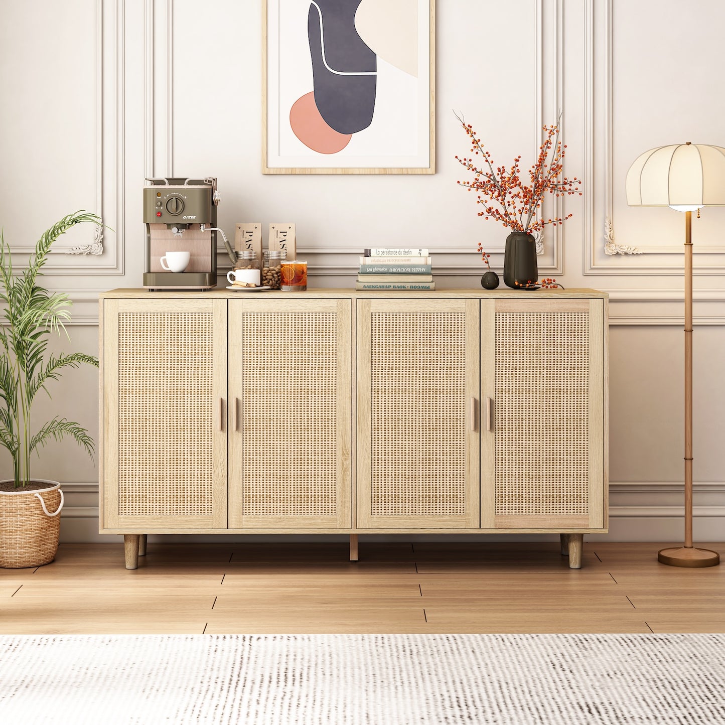 Spribung 62" Modern Sideboard - Natural & Rattan