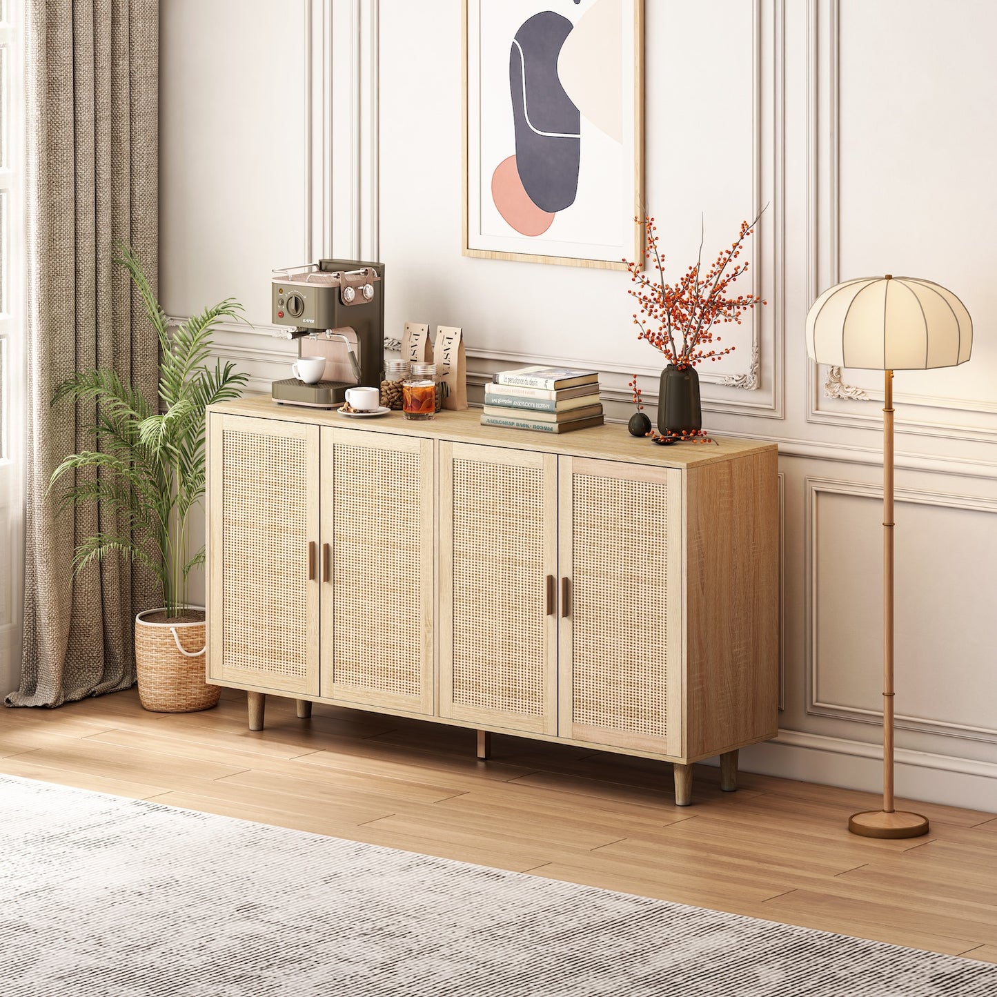 Spribung 62" Modern Sideboard - Natural & Rattan