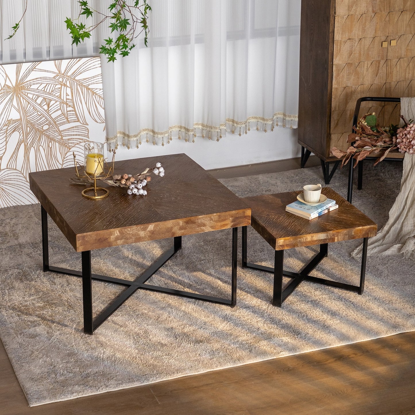 Velveta 2PC Modern Accent Table Set with Cross Legs