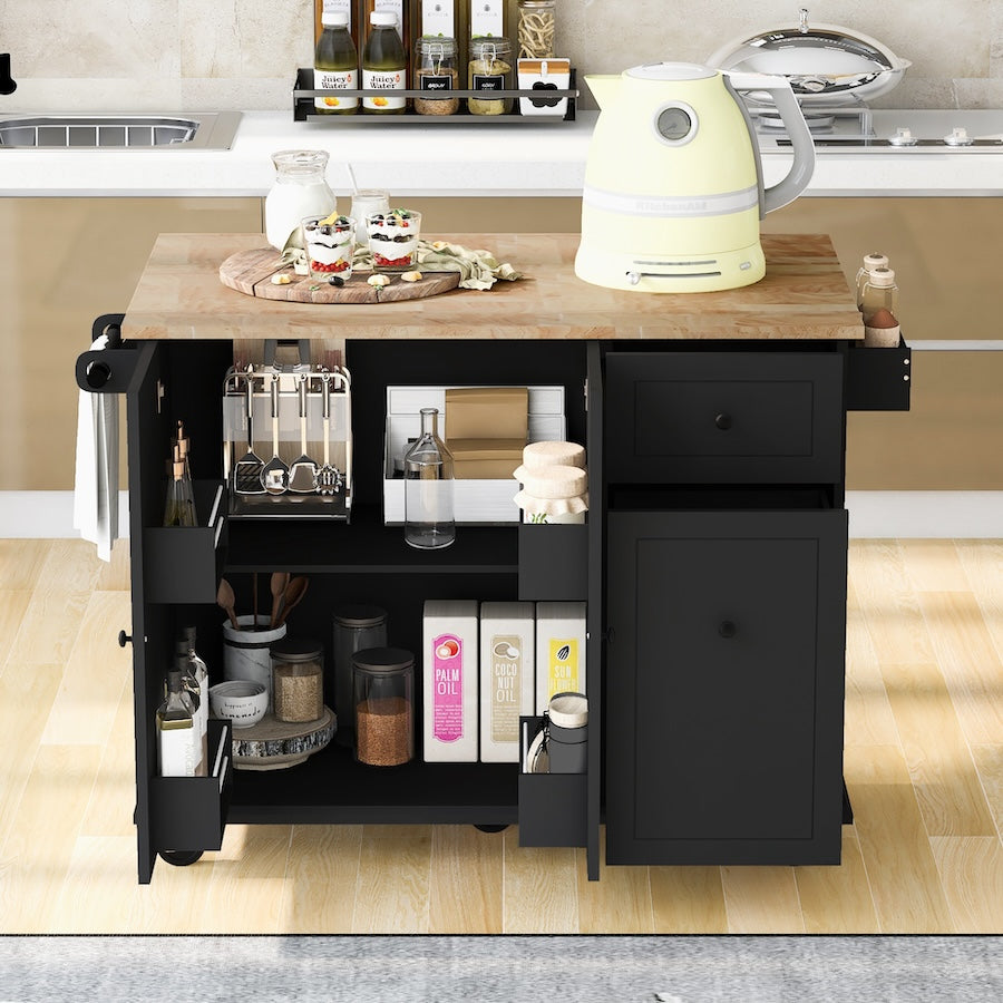 K&K Kitchen Island Cart with 3 Tier Organizer - Black