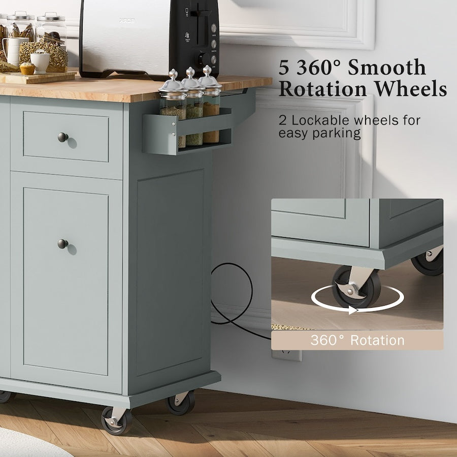 K&K Kitchen Island Cart with 3 Tier Organizer - Gray