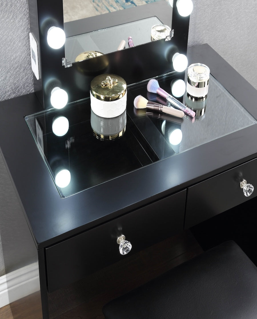 Juri Contemporary Vanity Set w/ Stool - Black