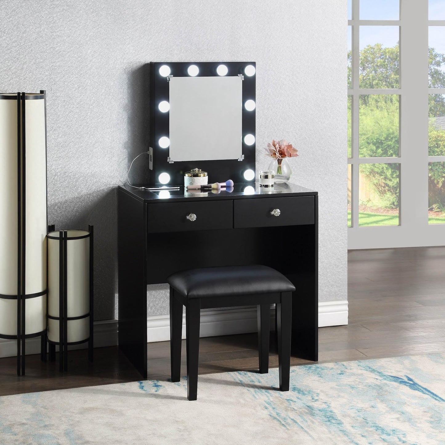 Juri Contemporary Vanity Set w/ Stool - Black