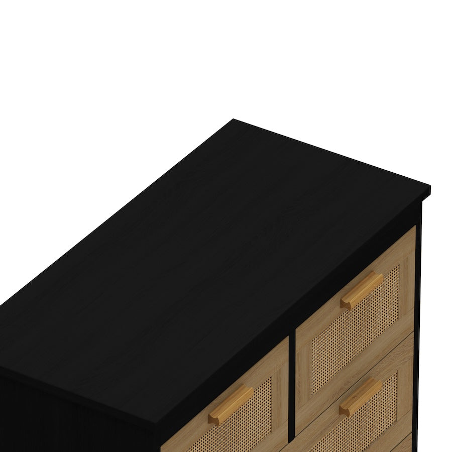 Spribung 4 Drawer Storage Cabinet - Black & Rattan