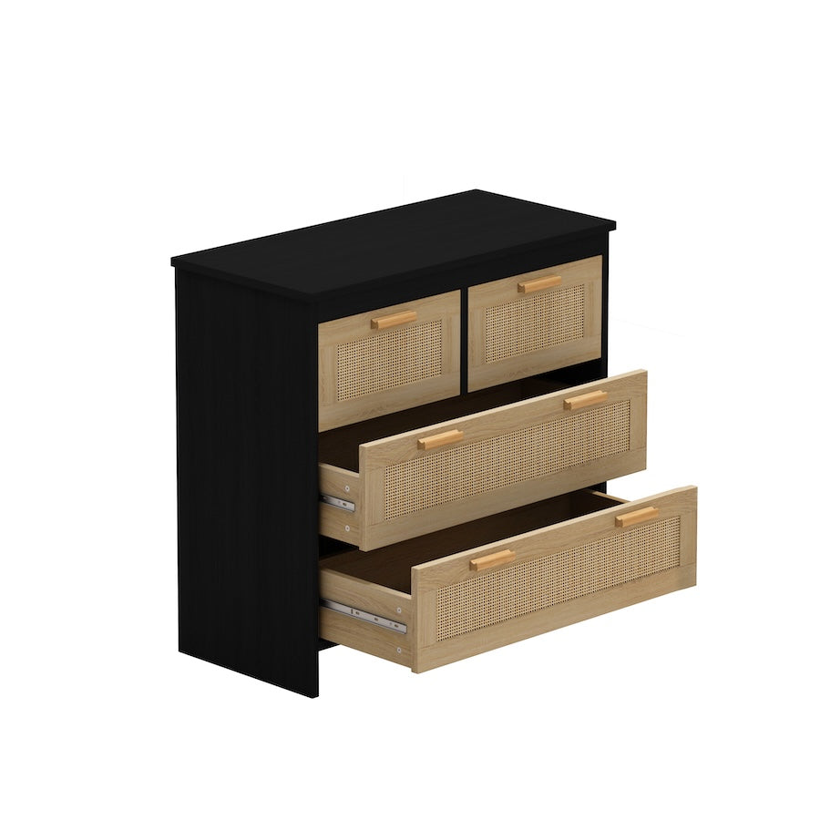 Spribung 4 Drawer Storage Cabinet - Black & Rattan