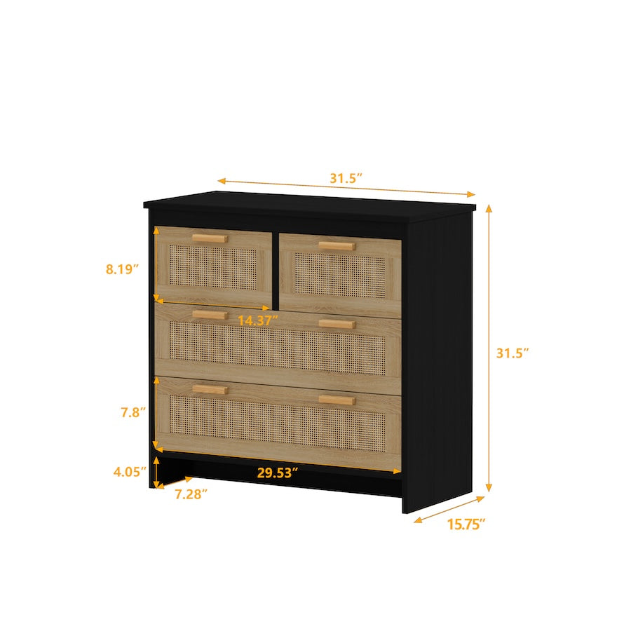 Spribung 4 Drawer Storage Cabinet - Black & Rattan