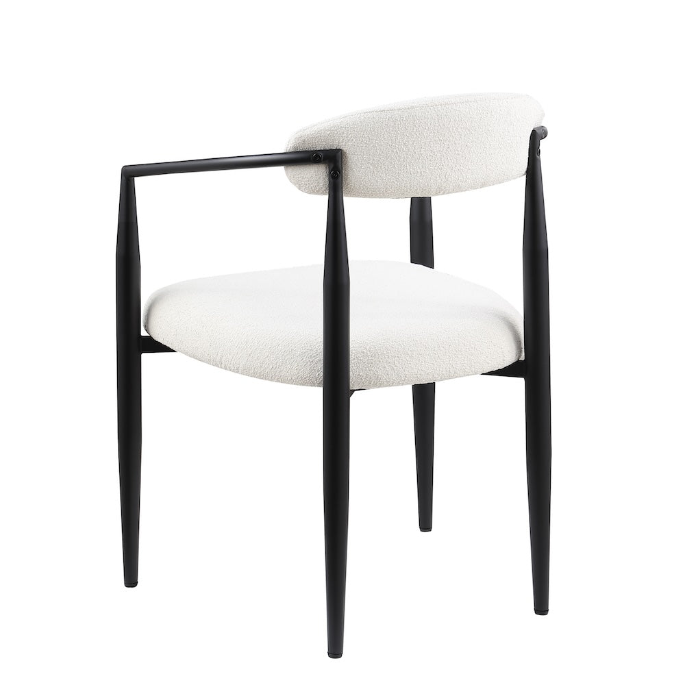 Erin Mid-Century Modern Dining Chairs Set of 2 White Boucle & Black