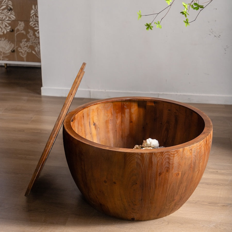 Vintagea 31.5" Bucket Shaped Wooden Coffee Table in Brown Finish