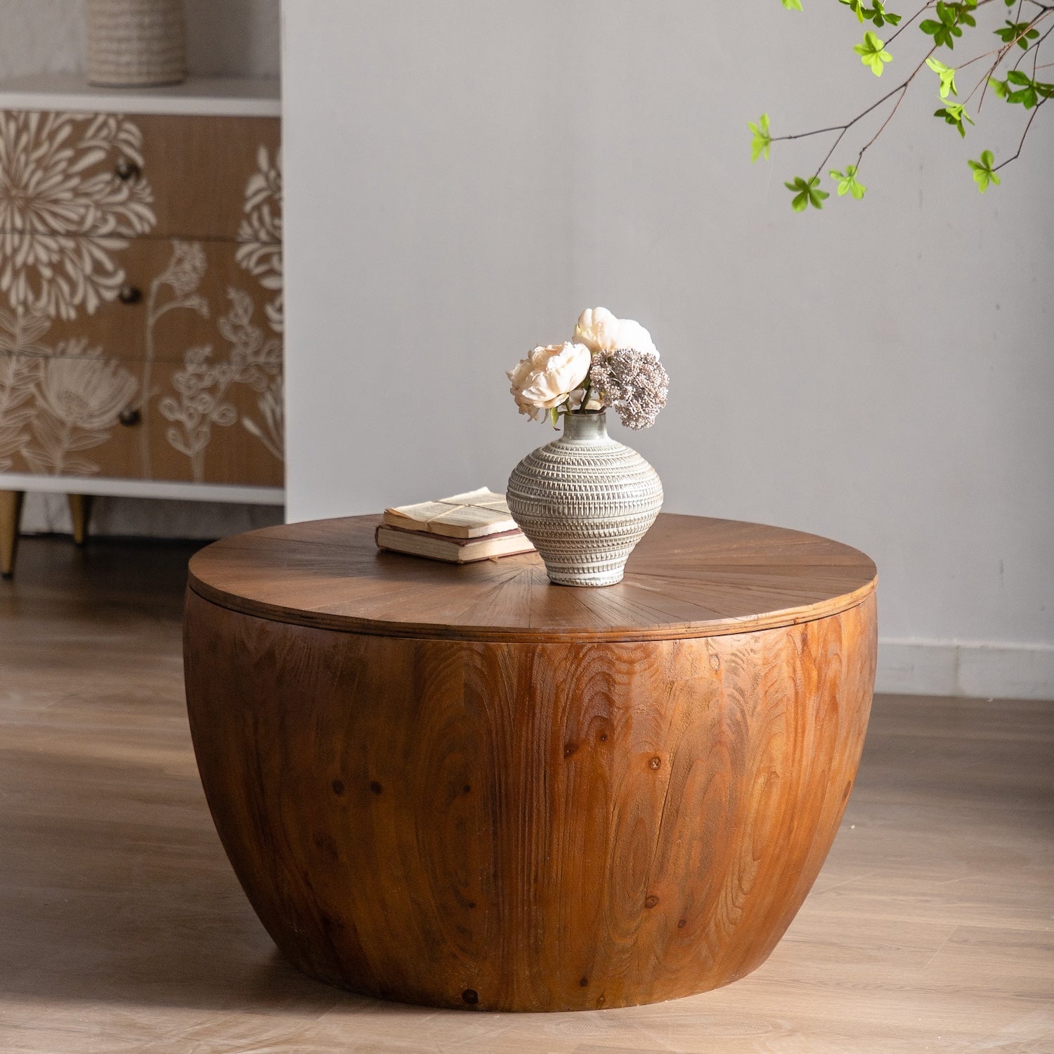 Vintagea 31.5" Bucket Shaped Wooden Coffee Table in Brown Finish