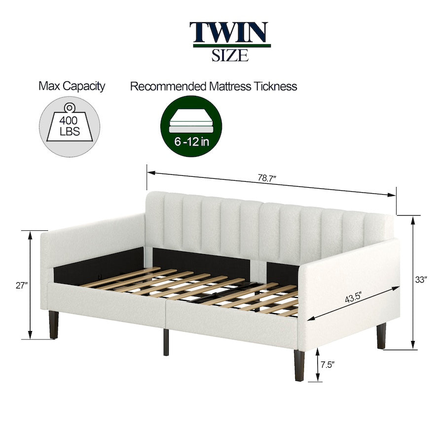 Elena Twin Size Daybed in Ivory Boucle