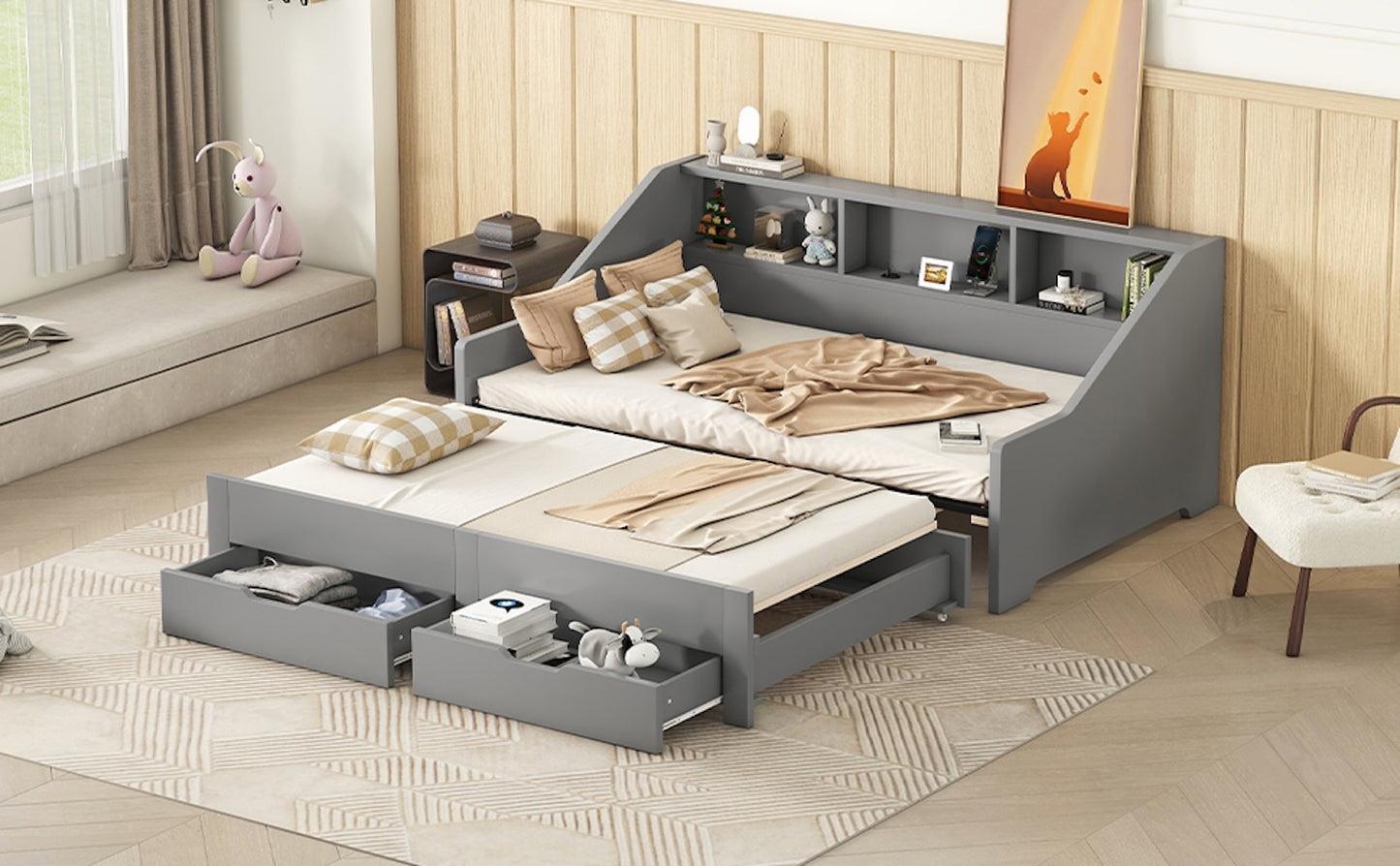 Maxwell Twin Size Daybed with Trundle & Storage - Gray