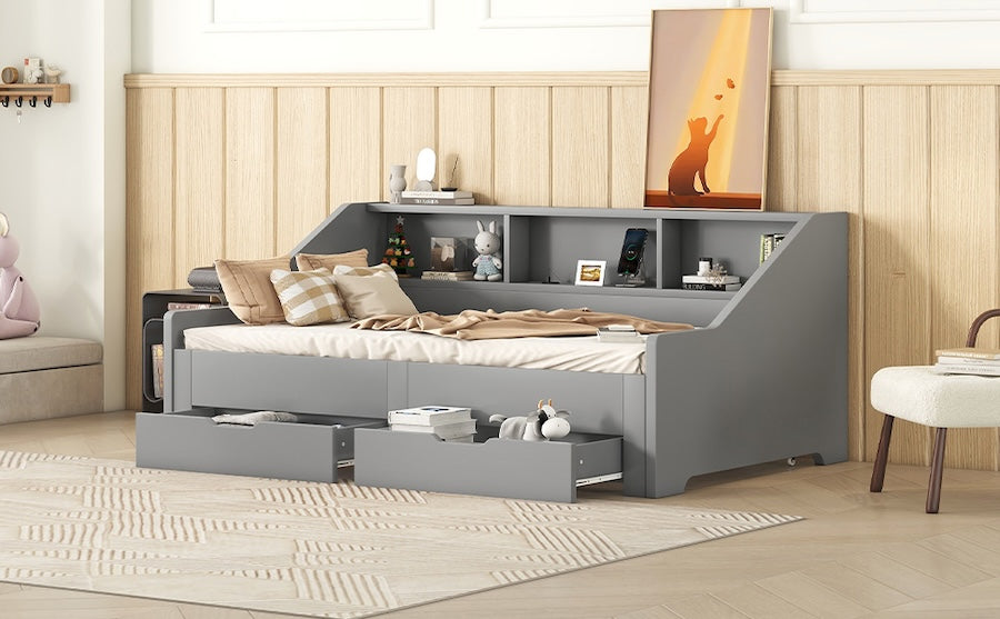 Maxwell Twin Size Daybed with Trundle & Storage - Gray