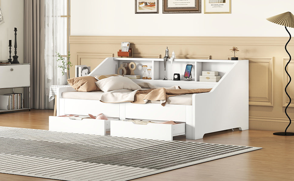 Maxwell Twin Size Daybed with Trundle & Storage - White