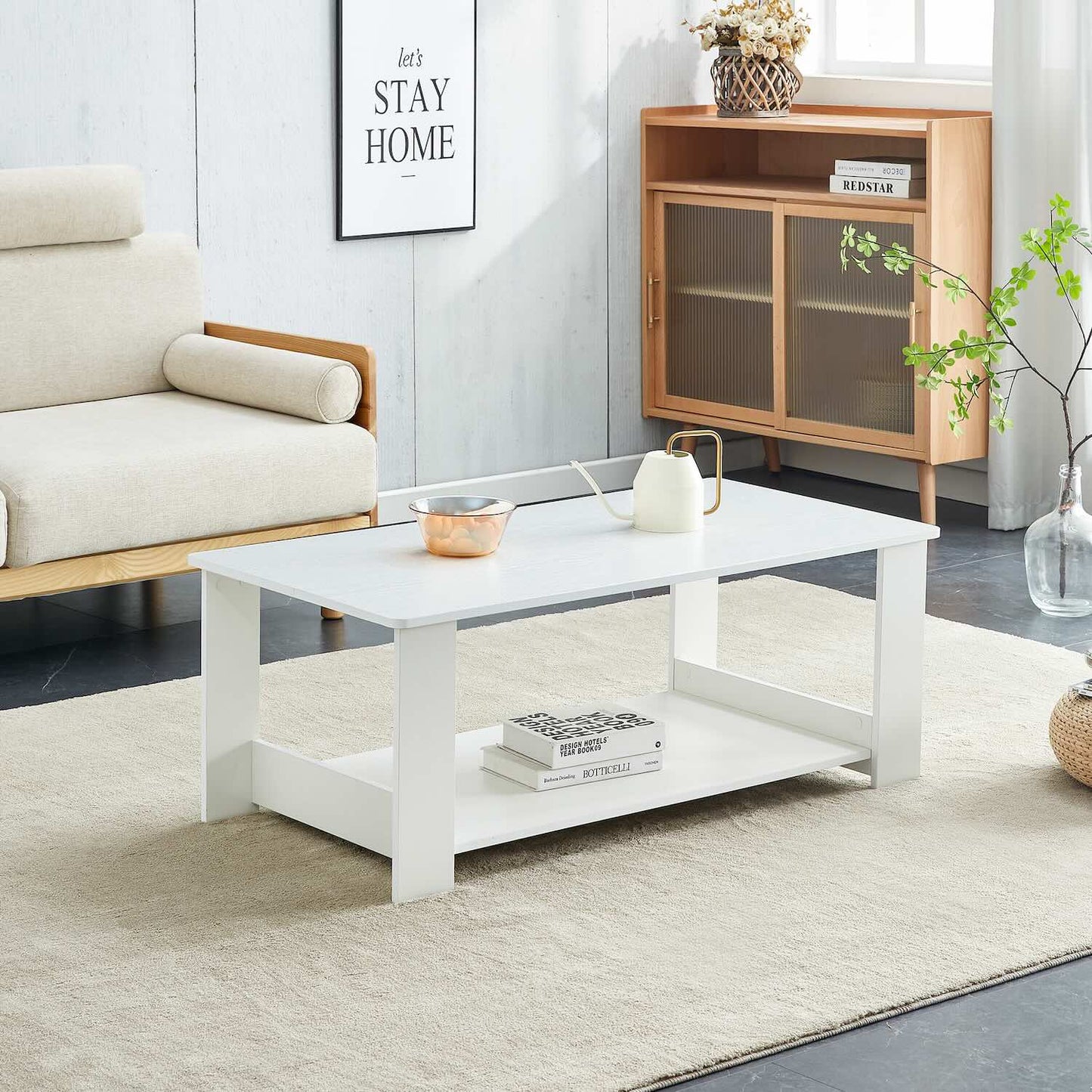 Max Modern Minimalist Coffee Table with Lower Shelf