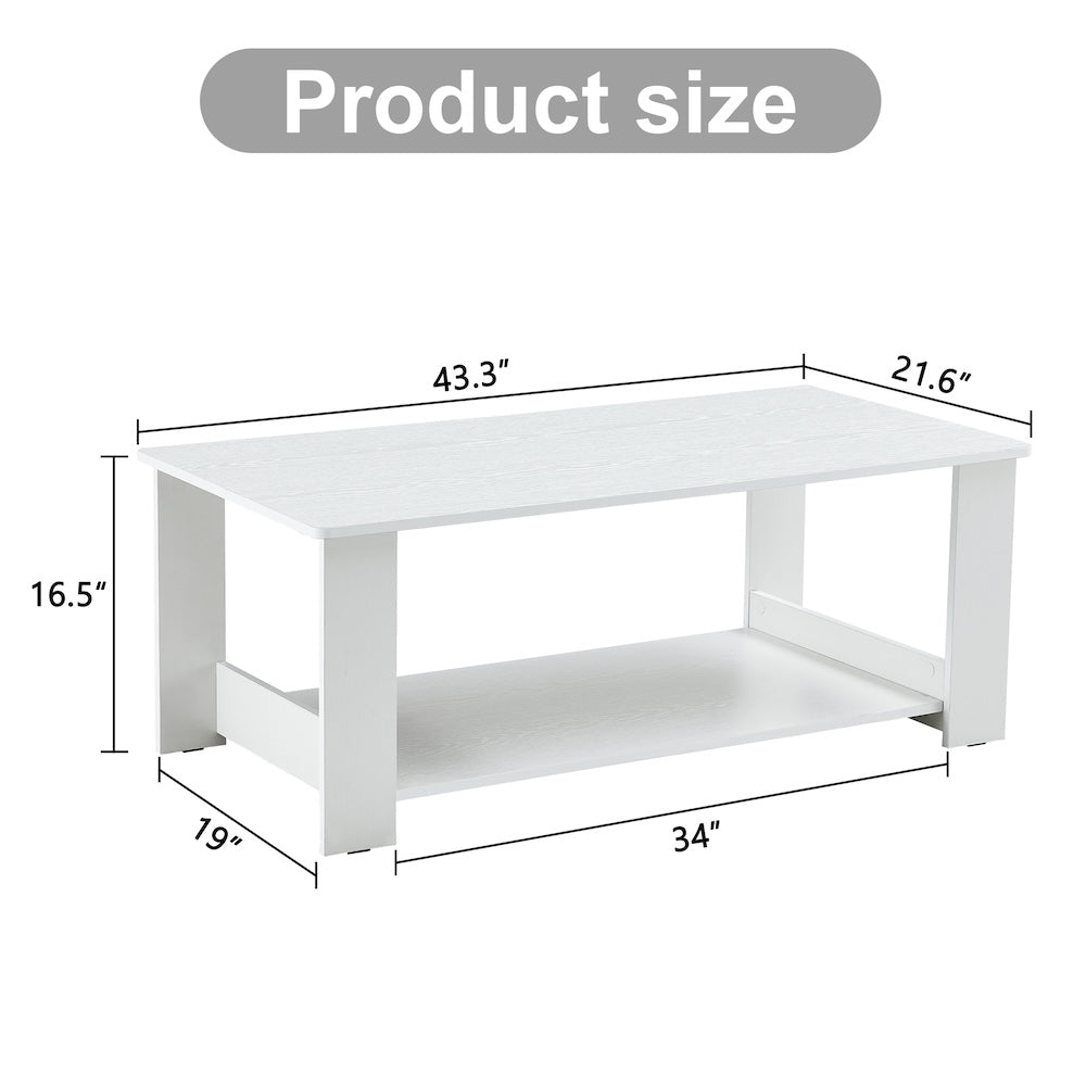 Max Modern Minimalist Coffee Table with Lower Shelf