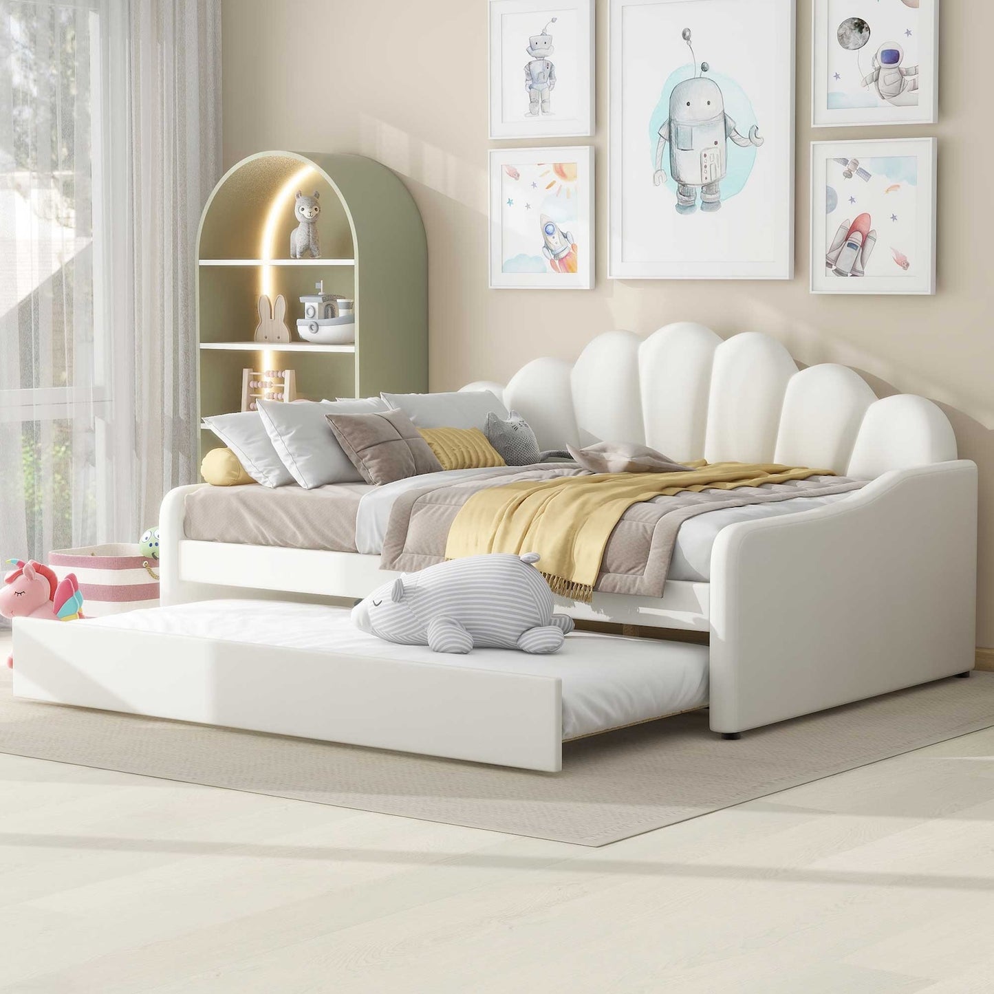 Ronja Contemporary Full Size Daybed - Beige Velvet