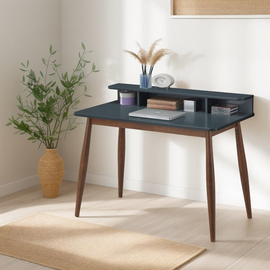 Roskilde Mid-Century Modern Wood Writing Desk with Hutch - Gray