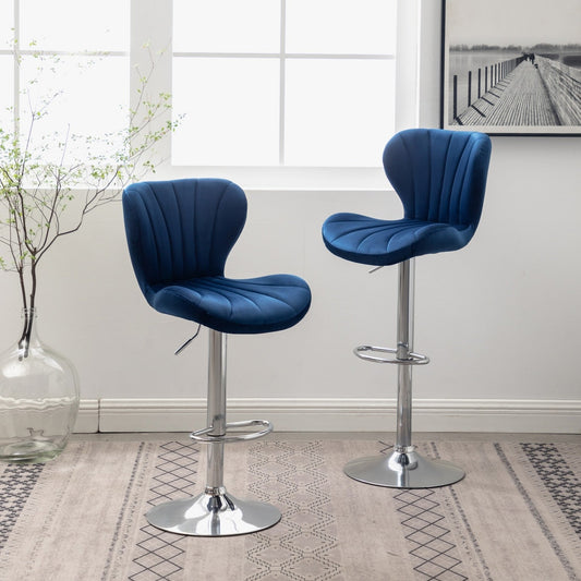 Ellston Upholstered Adjustable Swivel Barstools in Blue, Set of 2