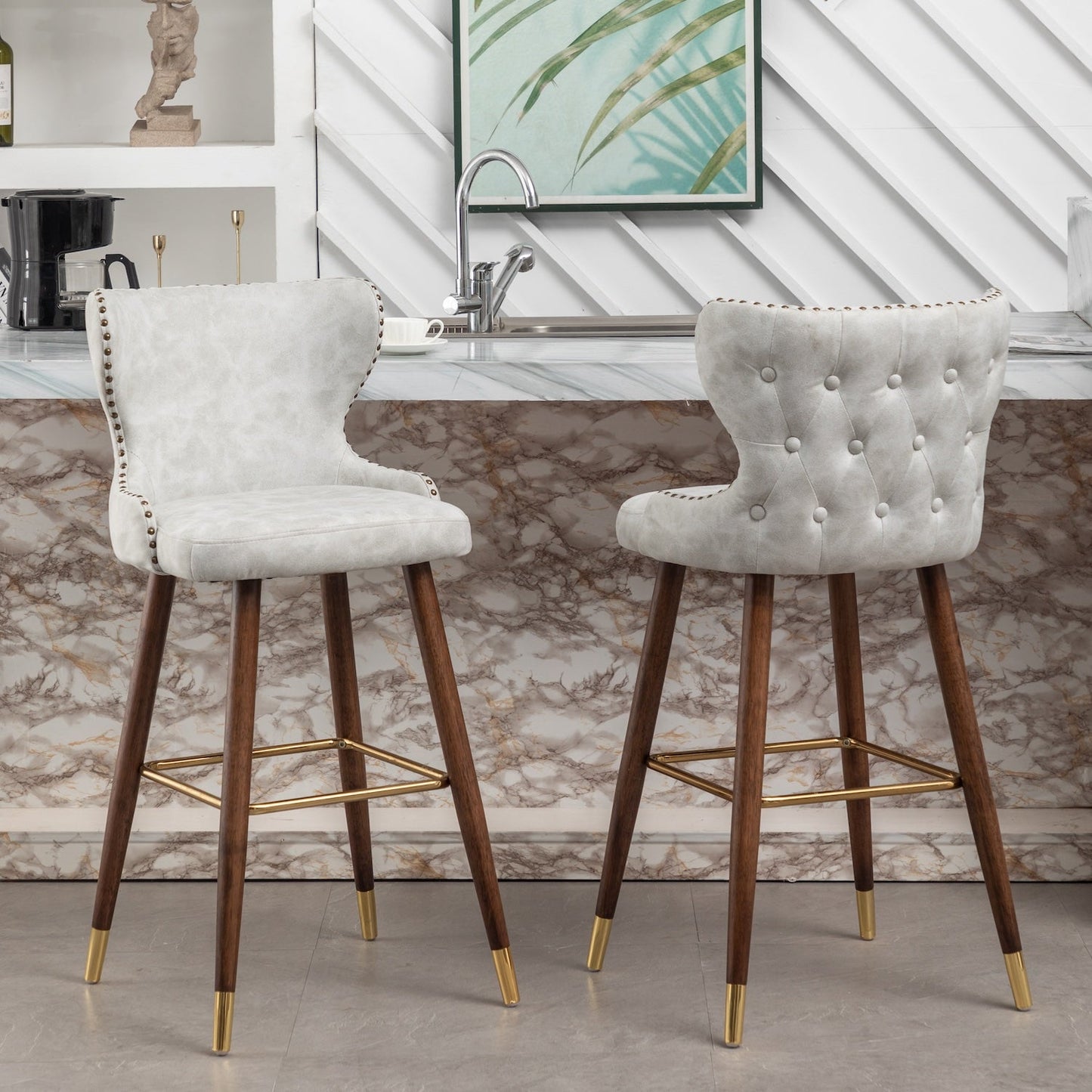 Nevis Mid-century Modern Faux Leather Counter Height Stools Set of 2 White