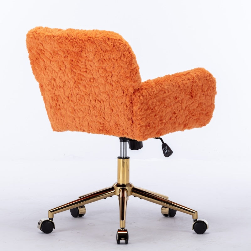 Solara Faux Rabbit Office Swivel Chair with Gold Base - Orange