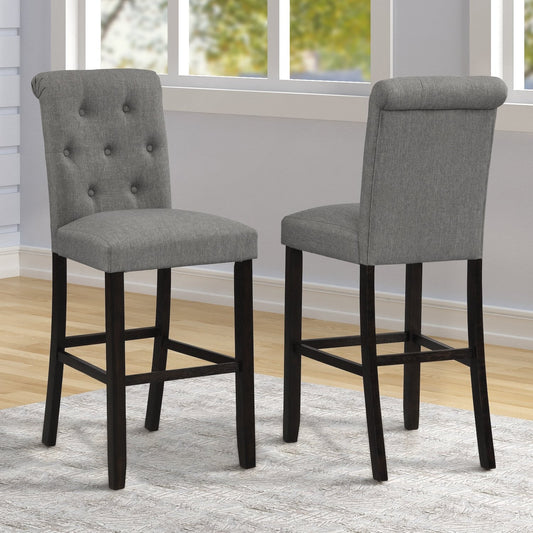 Leviton Solid Wood Tufted Asons Barstool, Set of 2, Gray