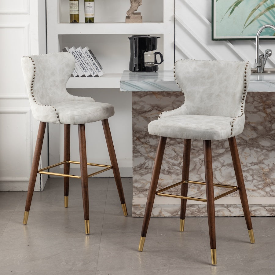 Nevis Mid-century Modern Faux Leather Counter Height Stools Set of 2 White