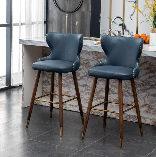 Nevis Mid-century Modern Faux Leather Counter Height Stools Set of 2 Blue