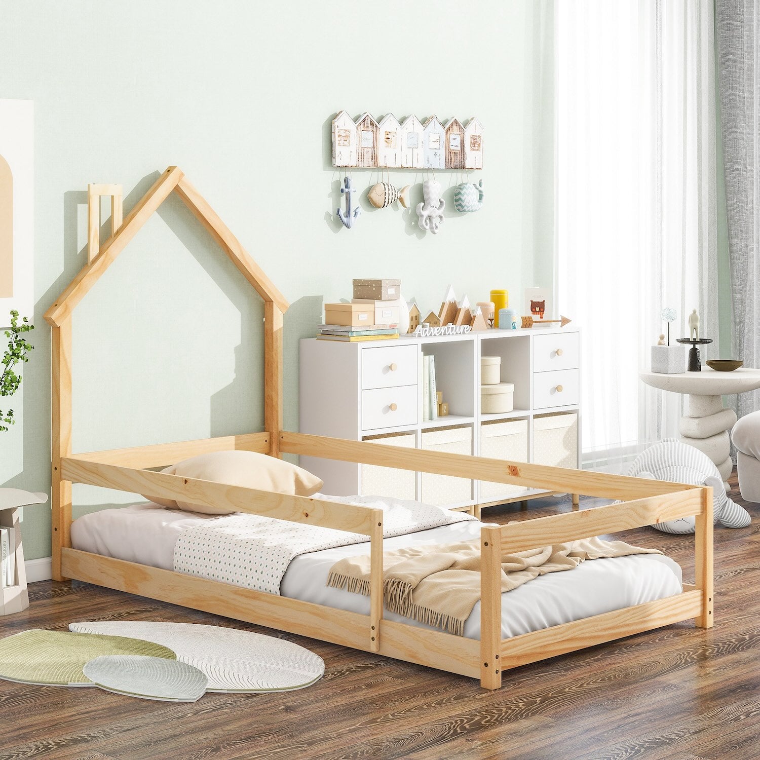 Anderson Twin Size Wooden Bed with House Shape Headboard