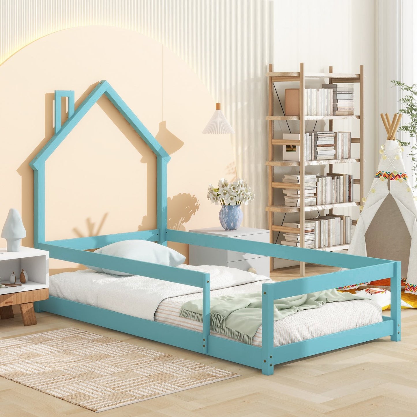 Anderson Twin Size Wooden Bed with House Shape Headboard