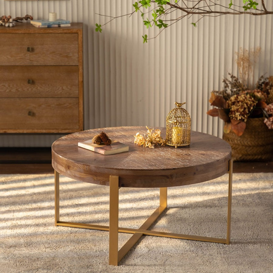 Velveta Retro Style Wooden Coffee Table with Gold X Base