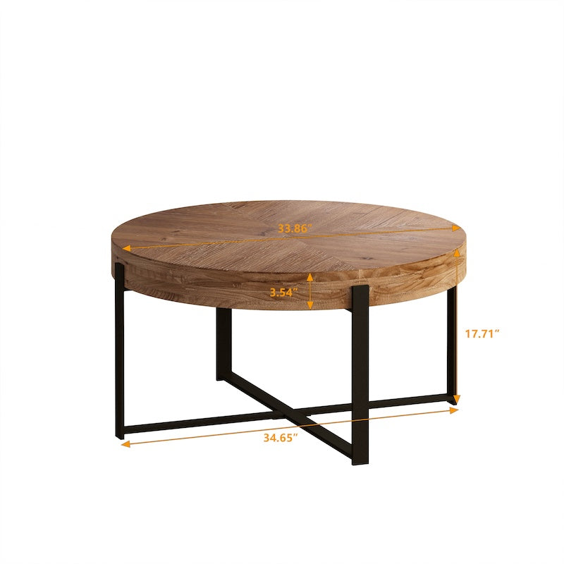 Velveta 33.86" Retro Splicing Round Coffee Table - Black & Natural