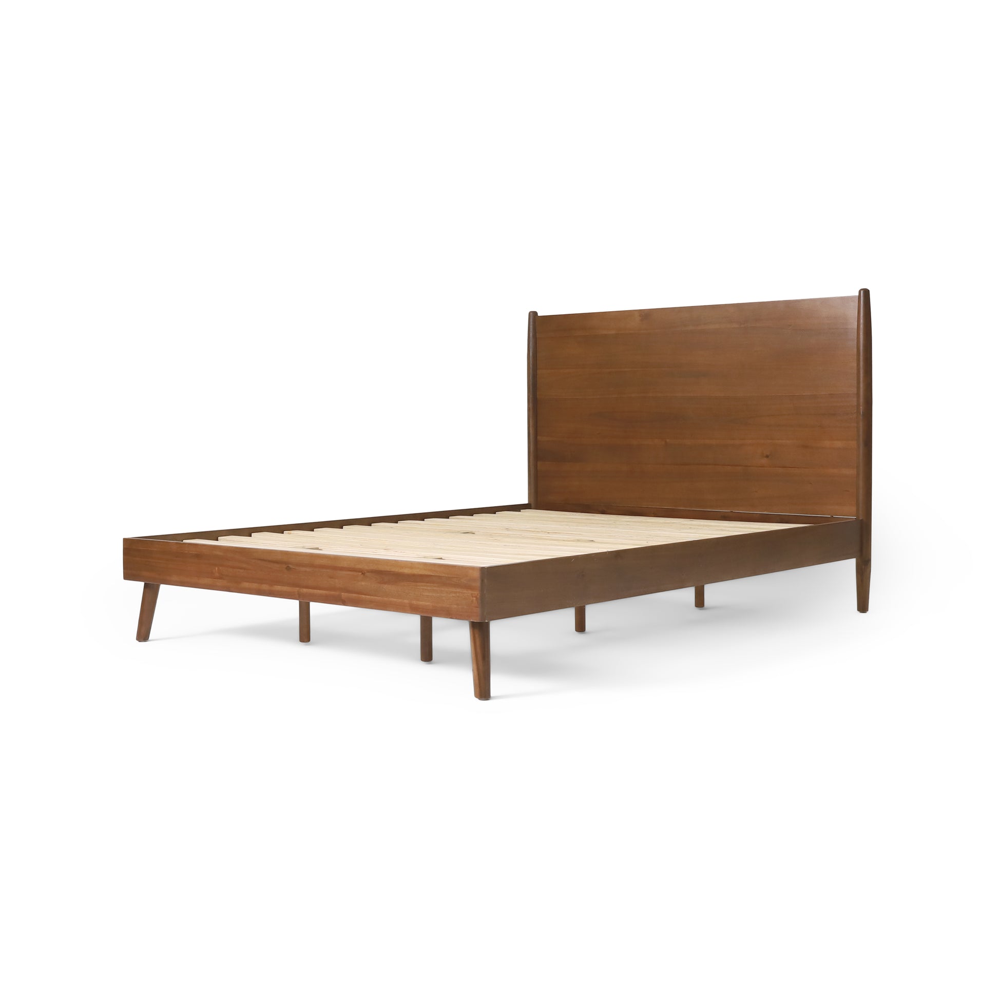 Calliope Mid-Century Modern Solid Wood Platform Bed, Brown