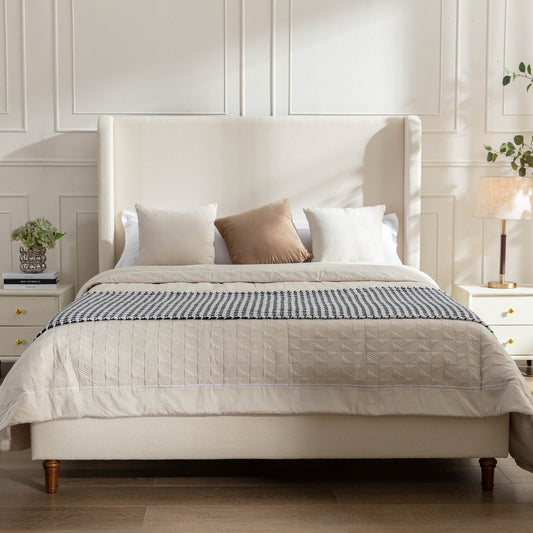 Harper Wingback Platform Bed in Ivory Boucle