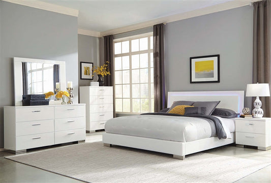 Roxbury Modern White Low Profile Queen Bed with LED Lighting