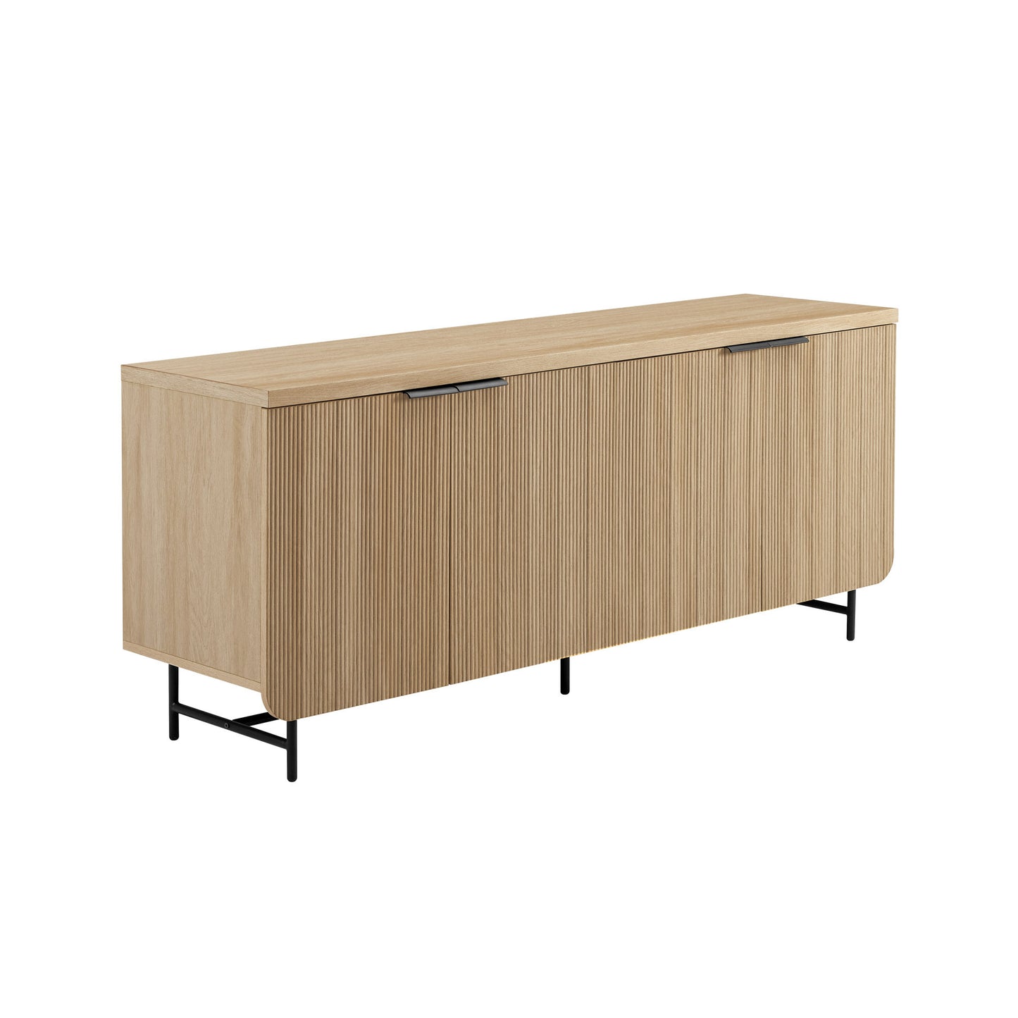 Holland Modern Fluted-Door Minimalist Storage Sideboard – Coastal Oak / Black