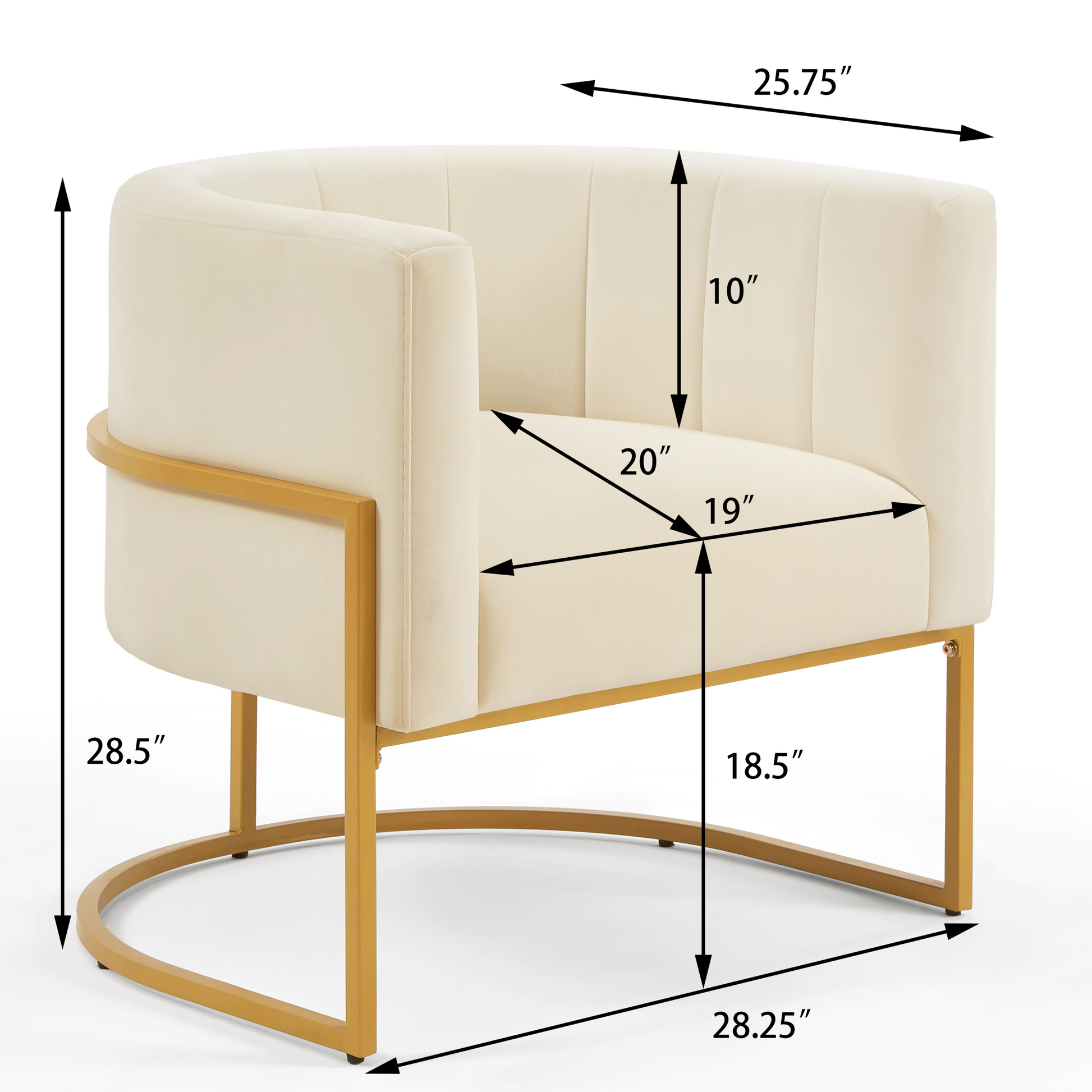 Fern Cream Upholstered Velvet Accent Chair with Golden Metal Stand and Curved Backrest