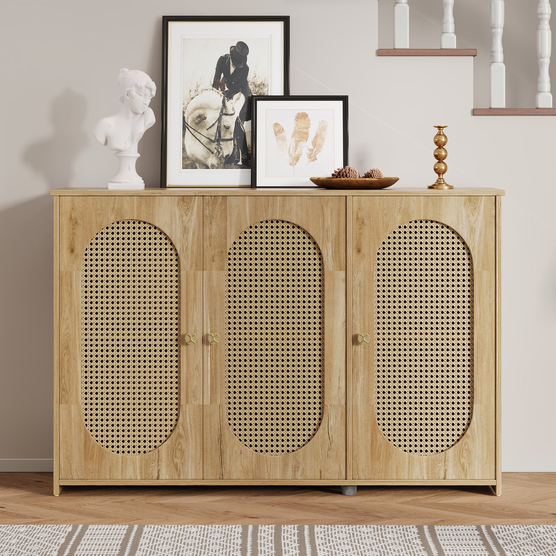 Blyth 3-Door Sideboard with Rattan Doors, Natural